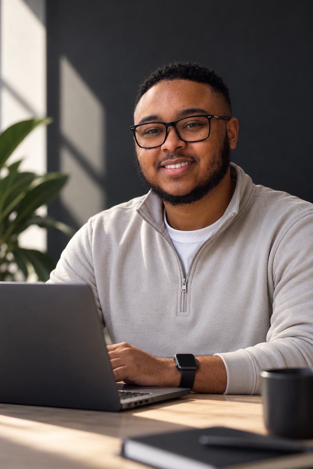 Ashton, founder of Patton Web Designs, at his desk