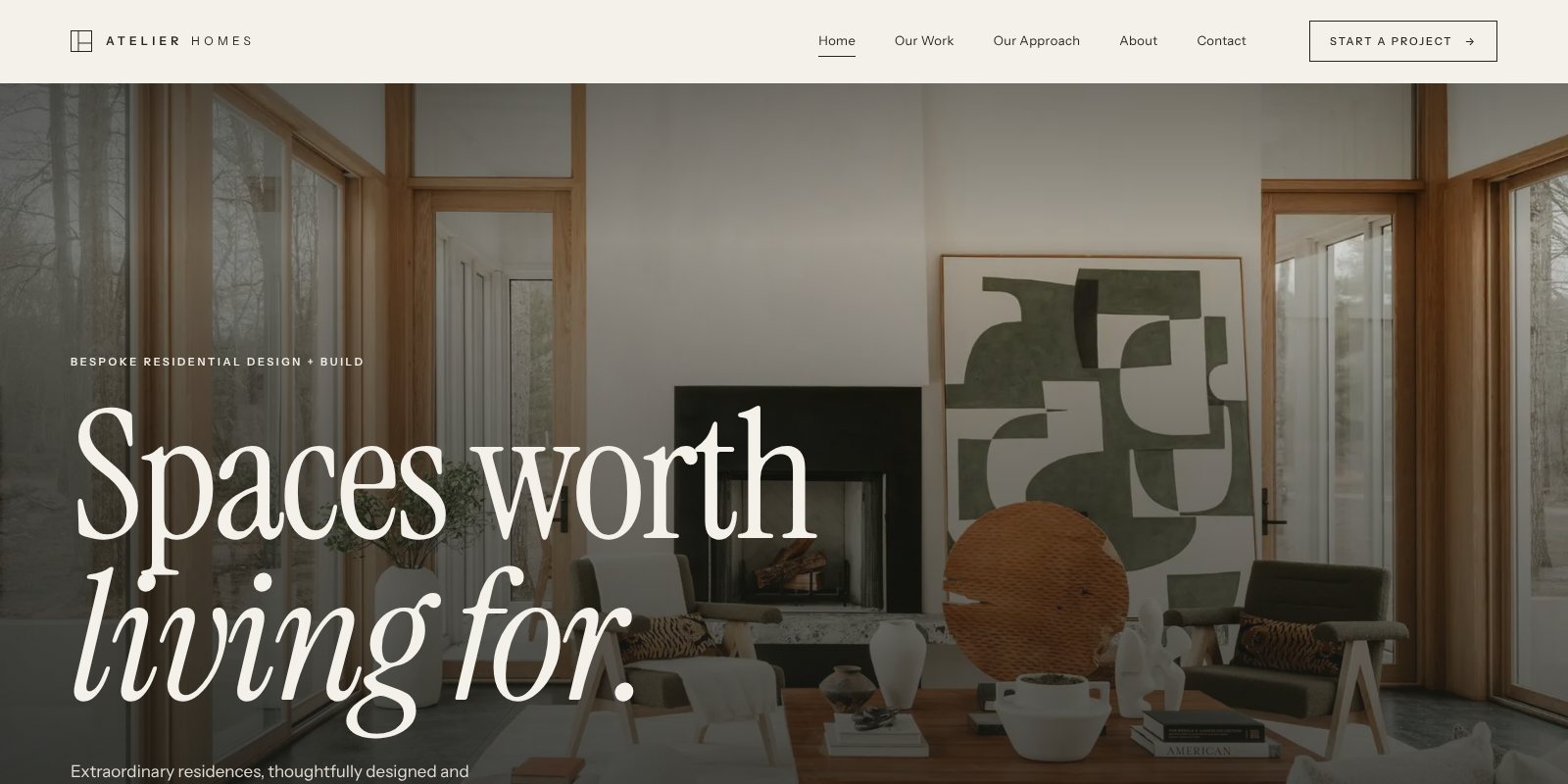 Atelier Homes website concept homepage