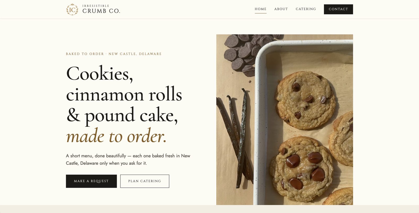 Irresistible Crumb Co. website homepage