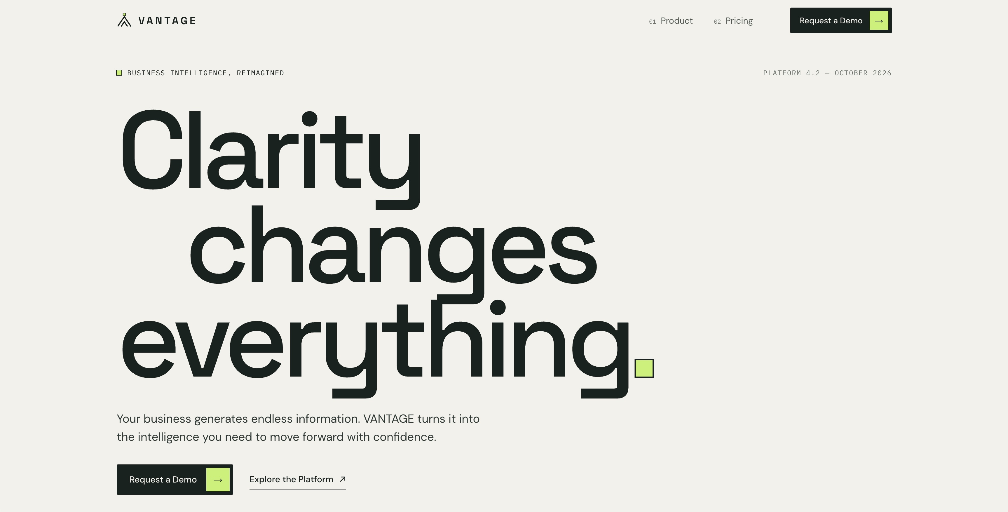VANTAGE sample website  homepage